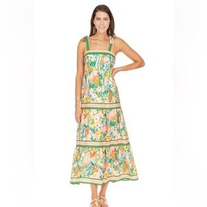 Jade Melody Tam Toe Shoulder Garden Border Tiered Maxi Dress Size XS